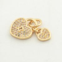 Cubic Zirconia Micro Pave Brass Pendant, Heart, high quality gold color plated, DIY & micro pave cubic zirconia, nickel, lead & cadmium free, 17x11x2mm, Hole:Approx 0.3mm, Approx 30PCs/Lot, Sold By Lot