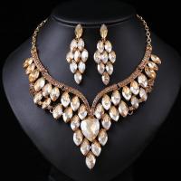Tibetan Style Jewelry Sets, Stud Earring & necklace, with Crystal, plated, 2 pieces & fashion jewelry & for woman & with rhinestone, more colors for choice, nickel, lead & cadmium free, 78mm,23x65mm, Length:Approx 16.54 Inch, Sold By Set