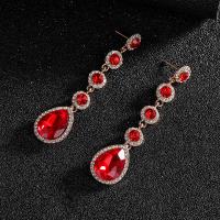 Brinco de liga de zinco, joias de moda & para mulher & com strass, vermelho, níquel, chumbo e cádmio livre, 17x76mm, vendido por par