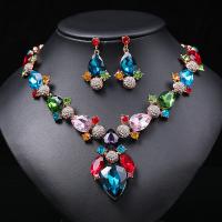 Tibetan Style Jewelry Sets, Stud Earring & necklace, 2 pieces & fashion jewelry & for woman & with rhinestone, multi-colored, nickel, lead & cadmium free, 58mm,23x45mm, Length:Approx 16.54 Inch, Sold By Set