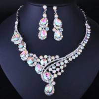 Zinc Alloy Jewelry Sets Stud Earring & necklace plated 2 pieces & fashion jewelry & for woman & with rhinestone nickel lead & cadmium free 60mm Length Approx 16.54 Inch Sold By Set