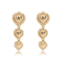 Tibetan Style Drop Earrings, Heart, gold color plated, fashion jewelry & for woman, golden, nickel, lead & cadmium free, 20x50mm, Sold By Pair