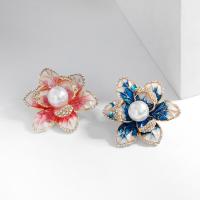 Tibetan Style Brooches, with Plastic Pearl, Flower, for woman & enamel & with rhinestone, more colors for choice, nickel, lead & cadmium free, 44x44mm, Sold By PC