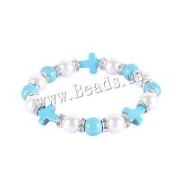 Fashion Turquoise Bracelets, Plastic Pearl, with turquoise, Cross, fashion jewelry & for woman & with rhinestone, Length:Approx 7.08 Inch, Sold By PC