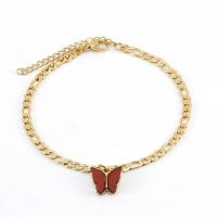 Stainless Steel Anklet 304 Stainless Steel with Acrylic with 1.97inch extender chain Butterfly 18K gold plated fashion jewelry & for woman golden 4mm 12mm Length Approx 8.27 Inch Sold By PC