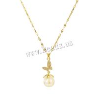 Brass Necklace, with Plastic Pearl, with 2.36inch extender chain, Butterfly, gold color plated, fashion jewelry & for woman & with rhinestone, golden, nickel, lead & cadmium free, 11x37mm, Sold Per Approx 15.75 Inch Strand