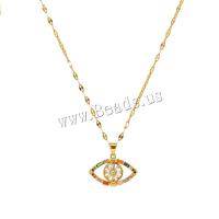 Evil Eye smykker halskæde, Messing, med 2.36inch extender kæde, guldfarve belagt, mode smykker & Micro Pave cubic zirconia & for kvinde, gylden, nikkel, bly & cadmium fri, 20x23mm, Solgt Per Ca. 15.75 inch Strand