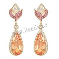 Brass Drop Earring Teardrop real gold plated fashion jewelry & micro pave cubic zirconia & for woman mixed colors nickel lead & cadmium free Sold By Pair