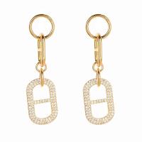Brass Drop Earring, real gold plated, fashion jewelry & micro pave cubic zirconia & for woman, nickel, lead & cadmium free, 54x14mm, Sold By Pair