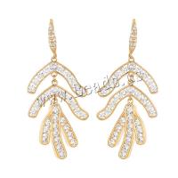 Brass Drop Earring, Leaf, real gold plated, fashion jewelry & micro pave cubic zirconia & for woman, nickel, lead & cadmium free, 40x17mm, Sold By Pair