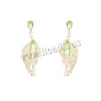 Brass Drop Earring real gold plated fashion jewelry & micro pave cubic zirconia & for woman nickel lead & cadmium free Sold By Pair
