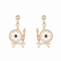 Brass Drop Earring, real gold plated, fashion jewelry & micro pave cubic zirconia & for woman, mixed colors, nickel, lead & cadmium free, 29x14mm, Sold By Pair
