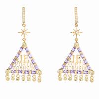 Brass Drop Earring Triangle real gold plated fashion jewelry & micro pave cubic zirconia & for woman mixed colors nickel lead & cadmium free Sold By Pair