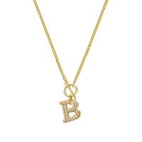 Brass Necklace Alphabet Letter gold color plated fashion jewelry & micro pave cubic zirconia & for woman nickel lead & cadmium free 80mm Length Approx 47 cm Sold By PC