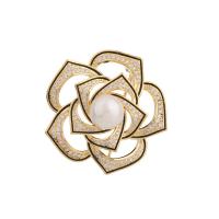Plastic Pearl Brooch, Brass, with Plastic Pearl, Flower, plated, fashion jewelry & micro pave cubic zirconia & for woman, more colors for choice, nickel, lead & cadmium free, 35x35mm, Sold By PC