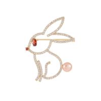 Plastic Pearl Brooch Brass with Plastic Pearl Rabbit gold color plated fashion jewelry & micro pave cubic zirconia & for woman nickel lead & cadmium free Sold By PC