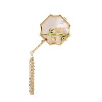 Shell Brooch Brass with Pearl Oyster gold color plated fashion jewelry & micro pave cubic zirconia & for woman mixed colors nickel lead & cadmium free Sold By PC