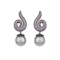 Brass Drop Earring with Plastic Pearl silver color plated fashion jewelry & micro pave cubic zirconia & for woman nickel lead & cadmium free Sold By PC