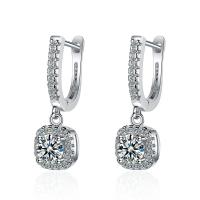 Brass Drop Earring Geometrical Pattern platinum plated micro pave cubic zirconia & for woman 24mm Sold By Pair