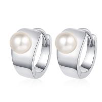 Brass Huggie Hoop Earring with Shell Pearl plated fashion jewelry & for woman 15mm Sold By Pair