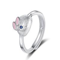 Brass Cuff Finger Ring Rabbit silver color plated adjustable & for woman & epoxy gel & with rhinestone 8mm US Ring .5 Sold By PC