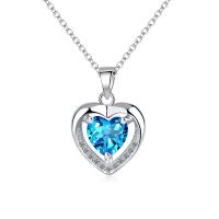 Brass Necklace, with 2inch extender chain, Heart, platinum plated, oval chain & micro pave cubic zirconia & for woman & hollow, 14x20mm, Length:Approx 15.7 Inch, Sold By PC