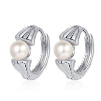 Brass Huggie Hoop Earring with Shell Pearl plated fashion jewelry & for woman 20mm Sold By Pair