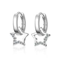 Brass Huggie Hoop Drop Earring, Star, platinum plated, micro pave cubic zirconia & for woman & hollow, 20mm, Sold By Pair