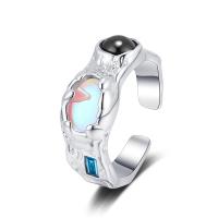 Brass Cuff Finger Ring, with Sea Opal, platinum plated, adjustable & micro pave cubic zirconia & for woman, 8mm, US Ring Size:5.5, Sold By PC