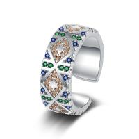 Латунь Манжеты палец кольцо, покрытый платиной, регулируемый & инкрустированное микро кубического циркония & Женский, 7mm, размер:5.5, продается PC