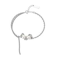 925 Sterling Silver Bangle Bracelet with Plastic Pearl with 1.4inch extender chain platinum plated fashion jewelry & for woman Length Approx 5.9 Inch Sold By PC