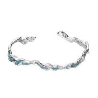 925 Sterling Silver Cuff Bangle, platinum plated, for woman & epoxy gel, Inner Diameter:Approx 55mm, Sold By PC