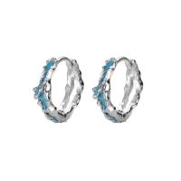 925 Sterling Silver Huggie Hoop Earring, platinum plated, for woman & epoxy gel, 14mm, Sold By PC