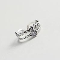 925 Sterling Silver Cuff Finger Ring, Lapas, Dvigubas sluoksnis & reguliuojamas & mikro nutiesti kubinių Zirconia & moters, sidabras, Dydis:6, Pardavė PC