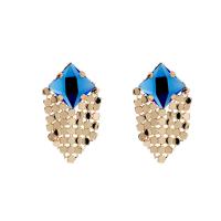 Brass Stud Earring, with acrylic rhinestone, fashion jewelry & for woman, golden, nickel, lead & cadmium free, 35x20mm, Sold By Pair