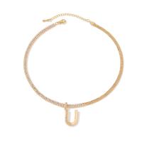 Brass Necklace, with 1.97inch extender chain, fashion jewelry & micro pave cubic zirconia & for woman, golden, nickel, lead & cadmium free, Length:Approx 11.81 Inch, Sold By PC
