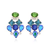Tibetan Style Drop Earrings, fashion jewelry & for woman & with rhinestone, two different colored, 50x35mm, Sold By Pair