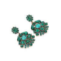 Tibetan Style Drop Earrings, gold color plated, fashion jewelry & for woman & with rhinestone, green, 56x37mm, Sold By Pair