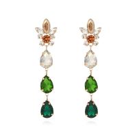 Zinc Alloy Drop Earrings gold color plated fashion jewelry & for woman & with rhinestone multi-colored Sold By Pair