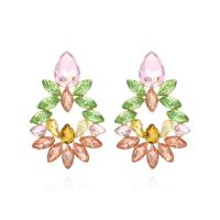 Zinc Alloy Stud Earring gold color plated fashion jewelry & for woman & with glass rhinestone multi-colored Sold By Pair