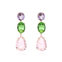 Zinc Alloy Drop Earrings gold color plated fashion jewelry & for woman & with glass rhinestone multi-colored Sold By Pair
