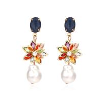 Zinc Alloy Drop Earrings with Plastic Pearl gold color plated fashion jewelry & for woman & with rhinestone multi-colored Sold By Pair