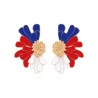 Tibetan Style Stud Earring, Flower, gold color plated, fashion jewelry & for woman & enamel, multi-colored, 49x32mm, Sold By Pair
