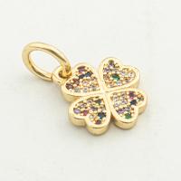 Cubic Zirconia Micro Pave Brass Pendant, Four Leaf Clover, high quality gold color plated, DIY & micro pave cubic zirconia, nickel, lead & cadmium free, 19x12x2mm, Hole:Approx 0.3mm, Approx 30PCs/Lot, Sold By Lot