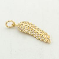 Cubic Zirconia Micro Pave Brass Pendant, Leaf, high quality gold color plated, DIY & micro pave cubic zirconia, nickel, lead & cadmium free, 32x9x3mm, Hole:Approx 0.3mm, Approx 30PCs/Lot, Sold By Lot