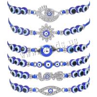 Bracelet Evil Eye bijoux, alliage de zinc, avec corde de cire & résine, fait à la main, unisexe & styles différents pour le choix & avec strass, protéger l'environnement, sans nickel, plomb et cadmium, Longueur:Environ 3.15-13.78 pouce, Vendu par PC