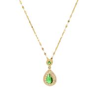 Brass náhrdelník, Mosaz, s Emerald, s 2.36inch extender řetězce, barva pozlacený, různé styly pro výběr & pro ženy & s drahokamu, zlatý, nikl, olovo a kadmium zdarma, 32x16mm, Prodáno za Cca 14.96 inch Strand