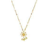 Cubic Zircon Micro Pave Brass Necklace with 2.36inch extender chain Flower gold color plated fashion jewelry & micro pave cubic zirconia & for woman golden nickel lead & cadmium free Sold Per Approx 14.96 Inch Strand