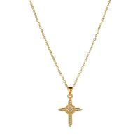 Tibetan Style Jewelry Necklace, with 2.36inch extender chain, Cross, KC gold color plated, fashion jewelry & for woman & with rhinestone, nickel, lead & cadmium free, 30x18mm, Sold Per Approx 15.75 Inch Strand