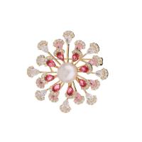 Cubic Zirconia Brooch, Brass, with Plastic Pearl, Flower, gold color plated, fashion jewelry & micro pave cubic zirconia & for woman, more colors for choice, nickel, lead & cadmium free, 46x46mm, Sold By PC